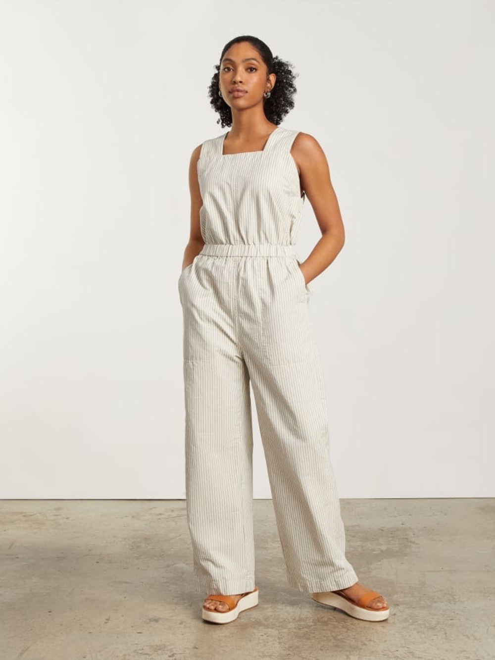 Everlane Striped THE FATIGUE APRON JUMPSUIt Cream Utility Jumpsuit - Women's